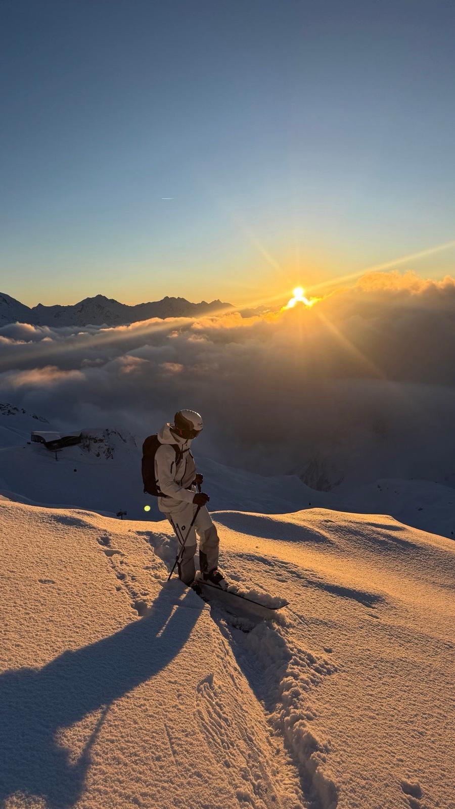 Nina Gigele skinning up into the first light above the Arlberg